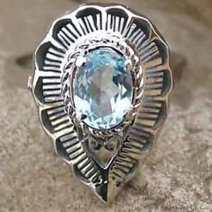 Handcrafted Rhodium Plated Sterling Silver Topaz Ring